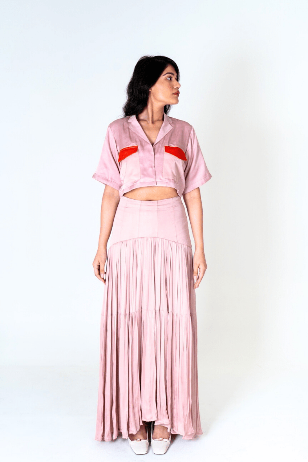 Pink-Orange Color-Blocked Crop top