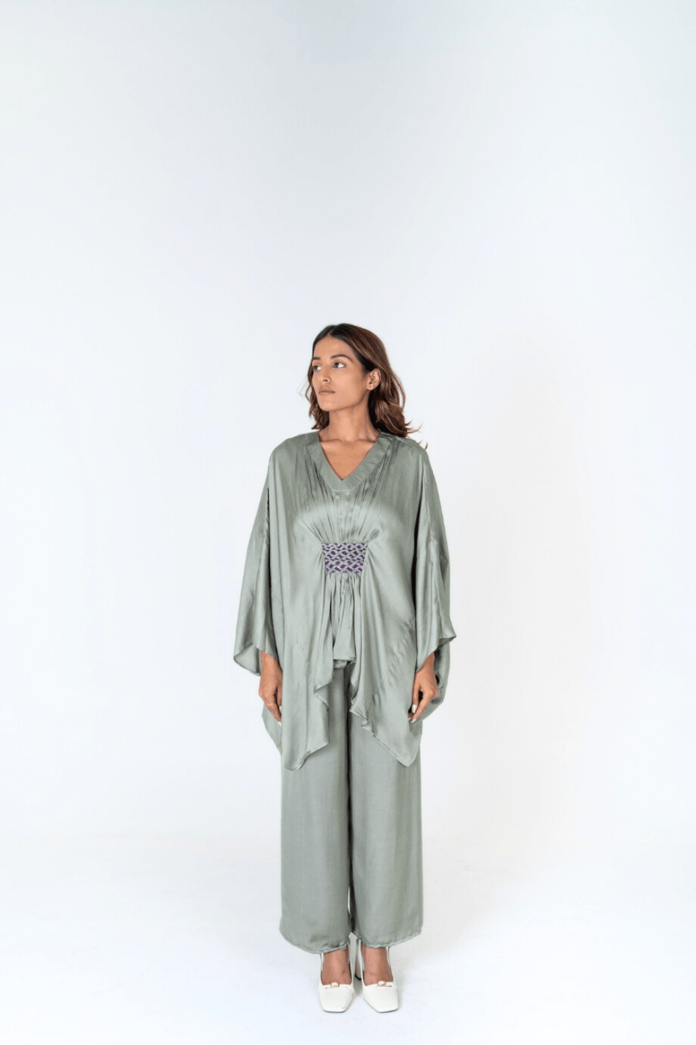 Green-Purple Braided Kaftan Co-rd Set