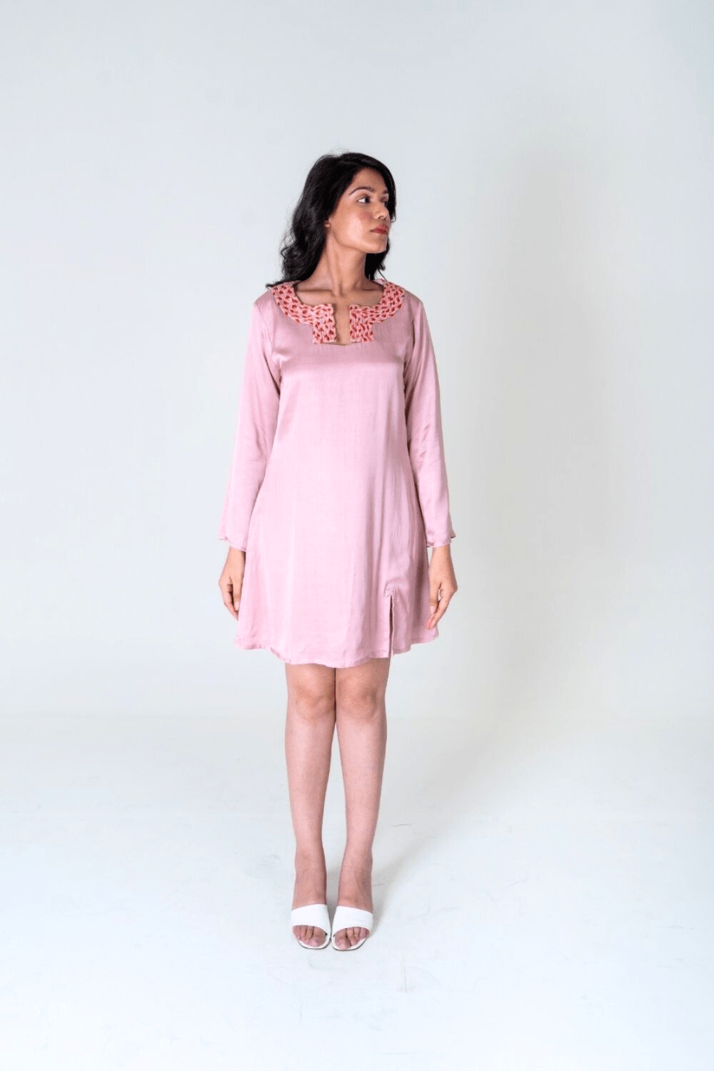 Pink-Orange Braided Collar Short Dress