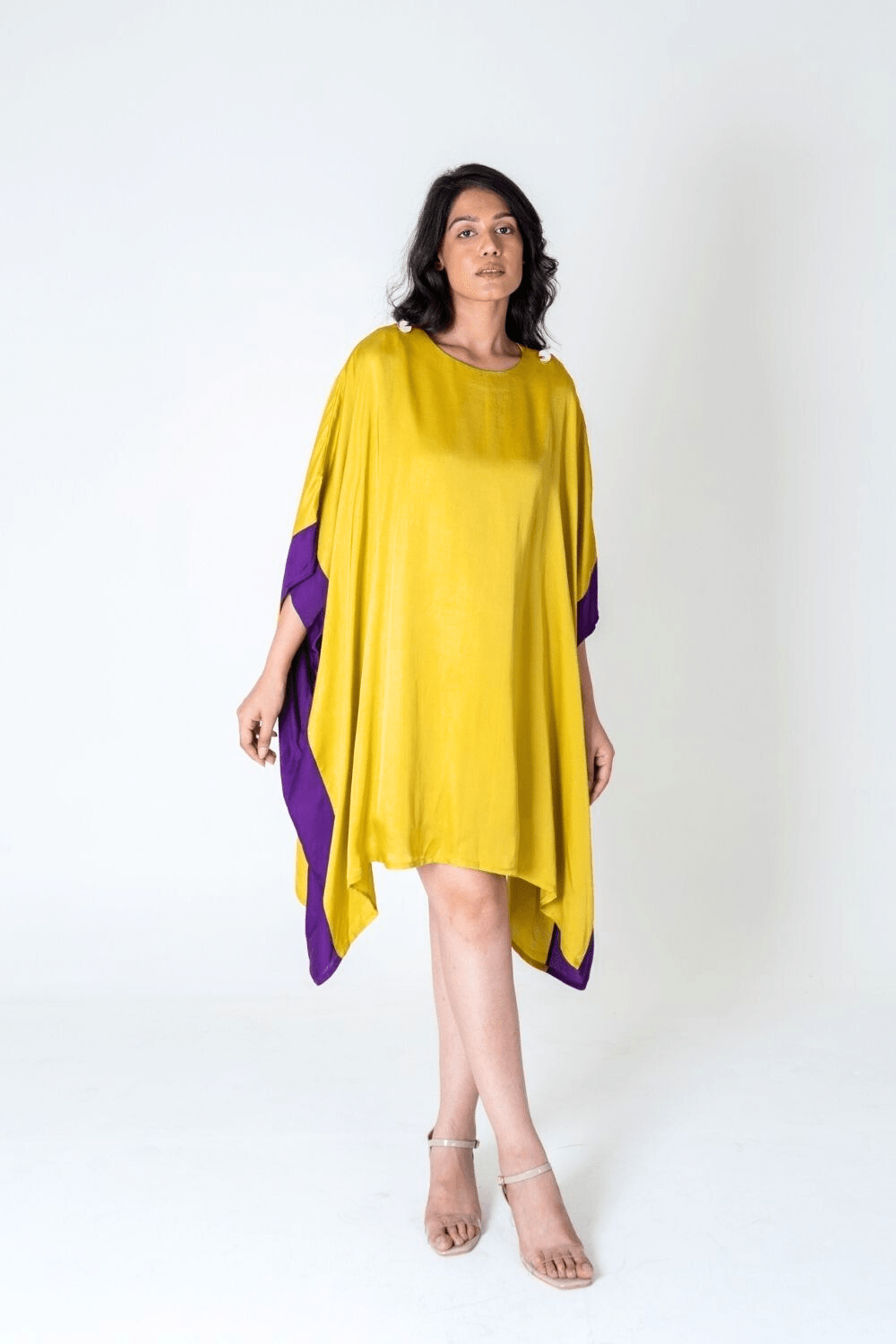 Yellow-Purple Short Kaftan Dress