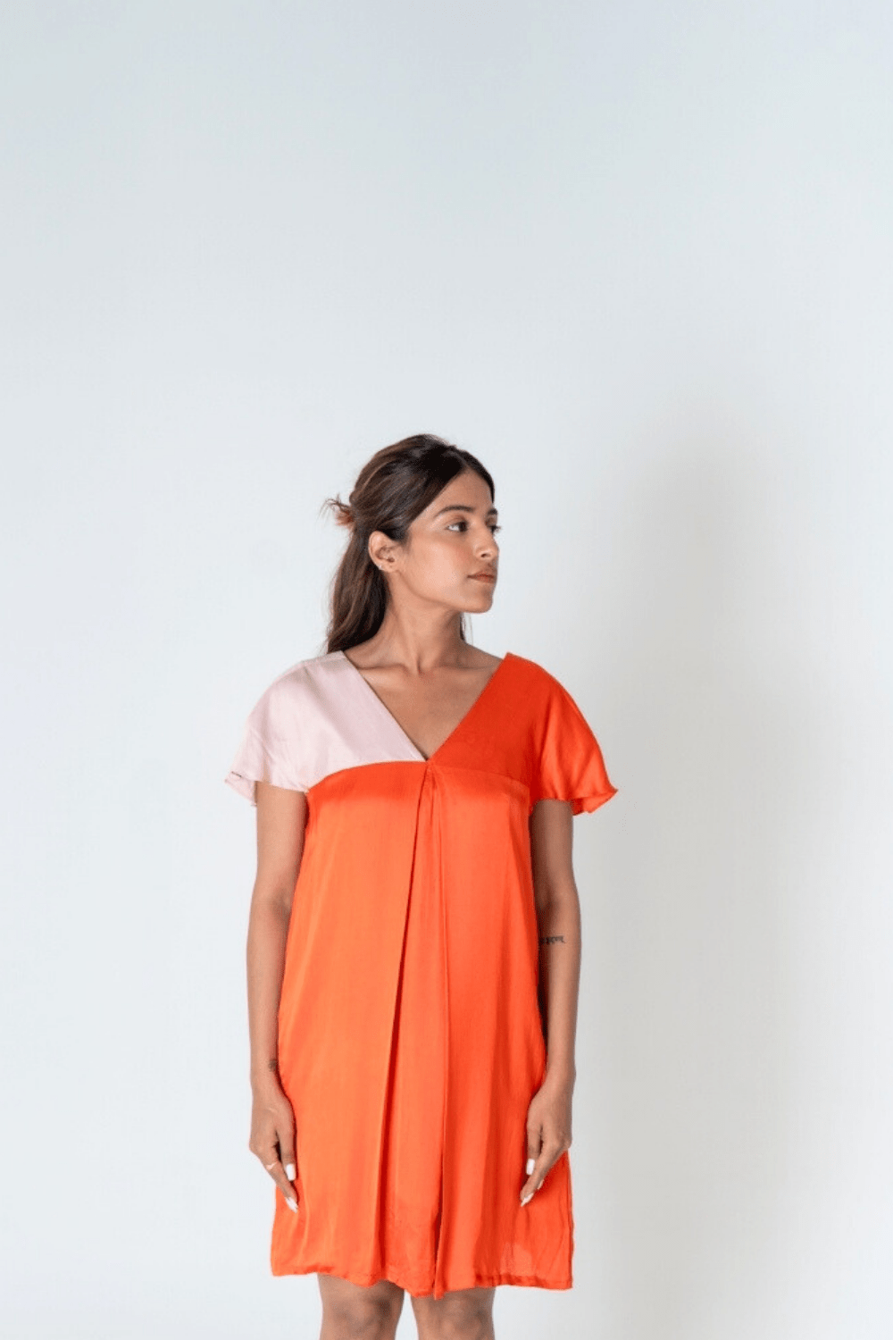 Orange-Pink Color-Block Short Dress