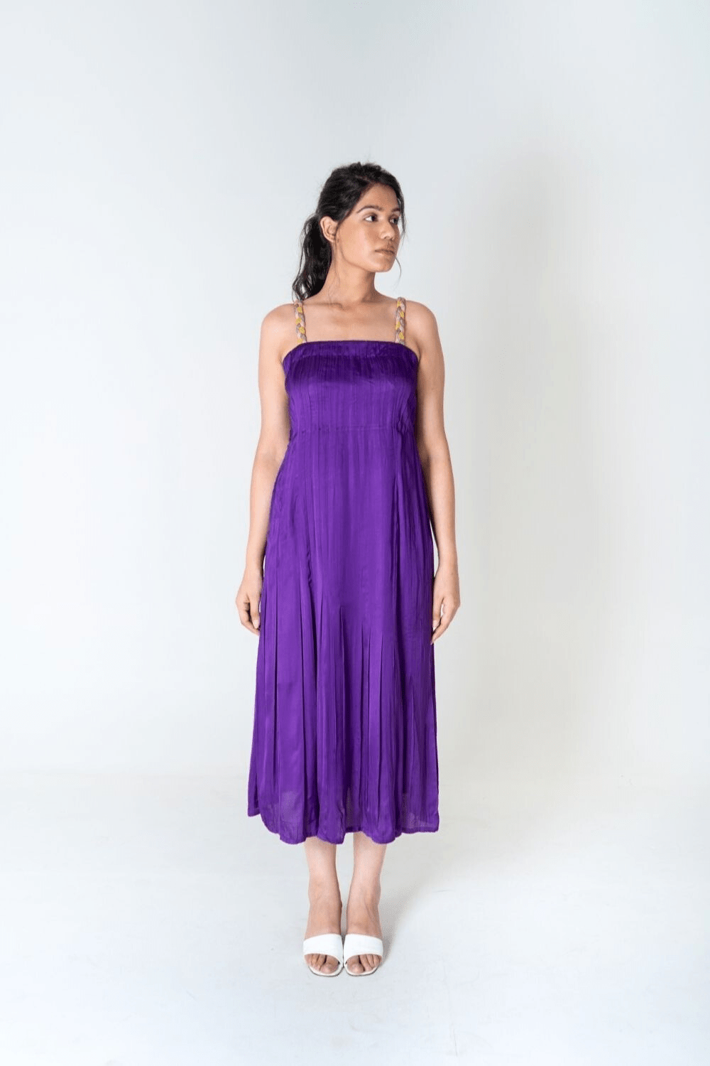 Color-Blocked Braided Sleeveless Purple Maxi Dress