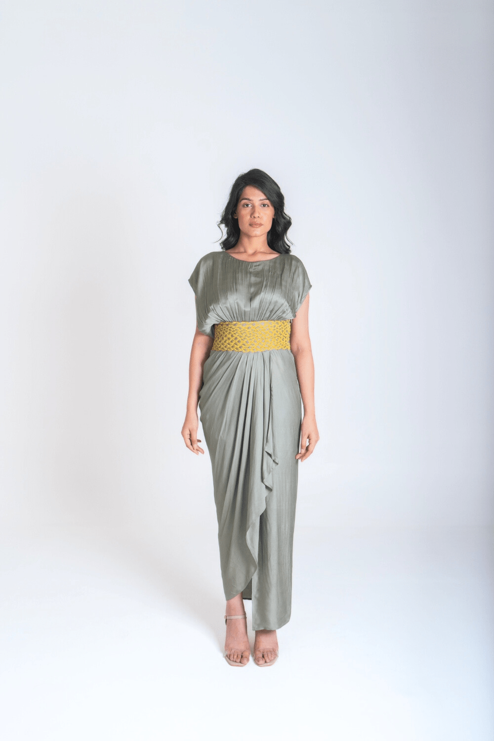 Green-Yellow Braided Cocktail Gown