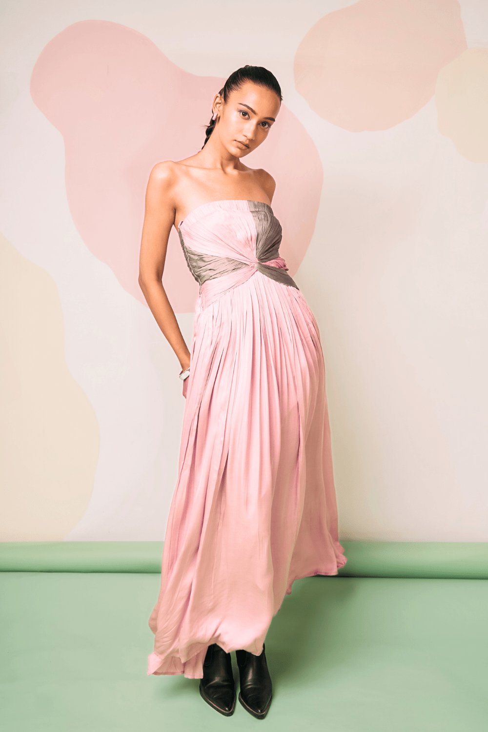 Pink-Green Drape Gown