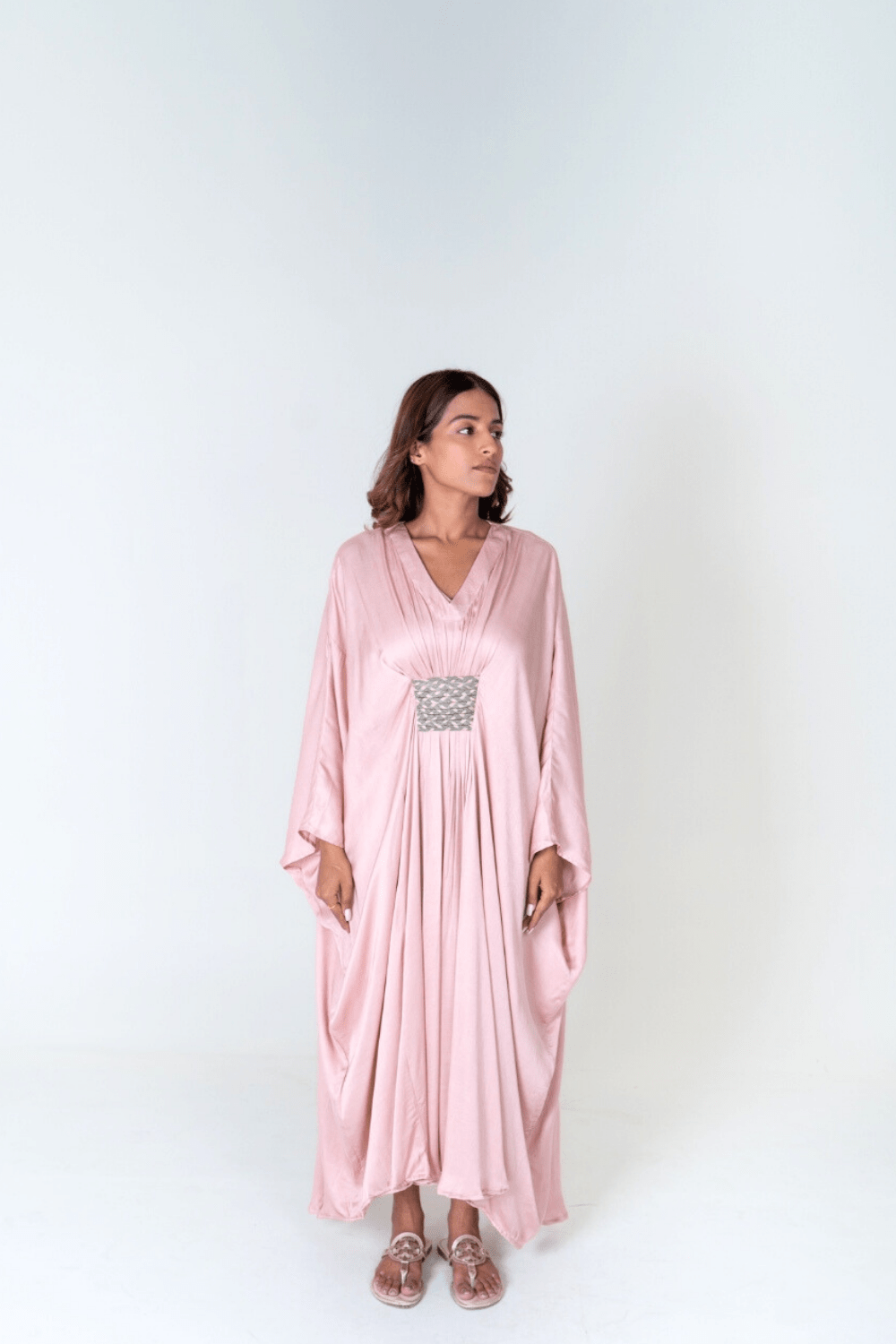 Pink-Green Braided Long Kaftan