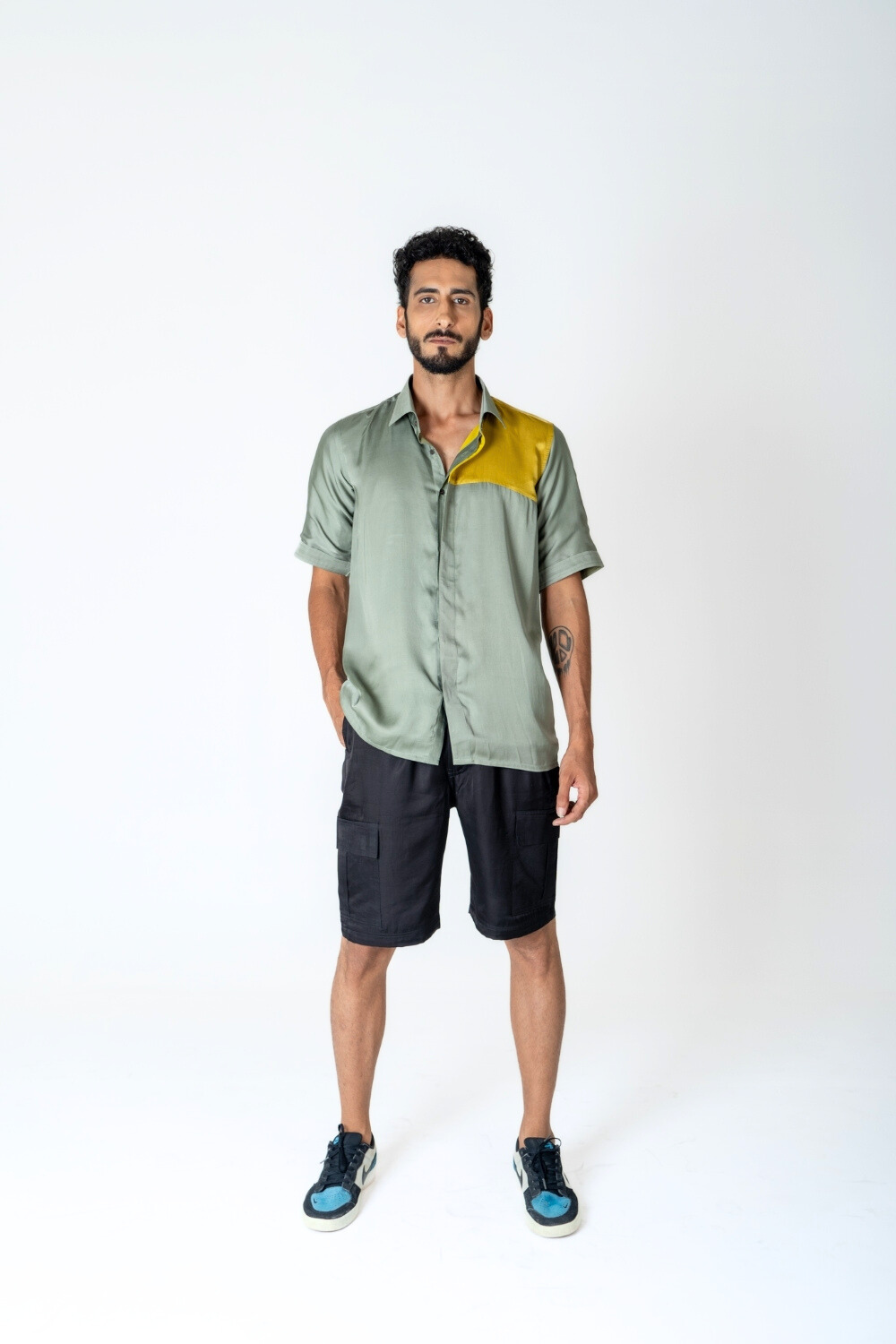 Green-Yellow Color-Blocked Shirt